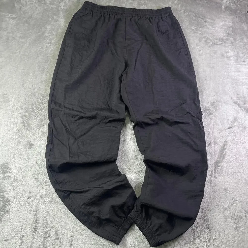 Vintage 90s Reebok Black Track Pants Men’s Large Baggy Y2K Sportswear Nylon